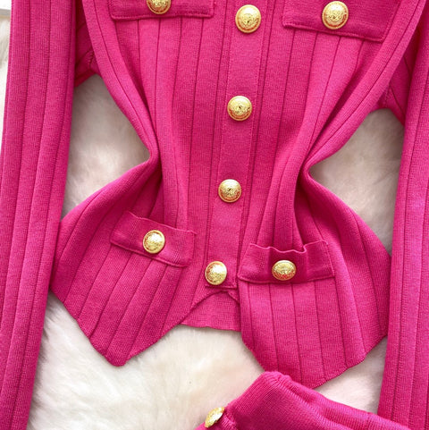 Slim-fit Cardigan & Trousers Knit 2Pcs