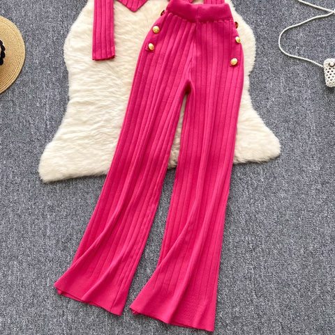 Slim-fit Cardigan & Trousers Knit 2Pcs