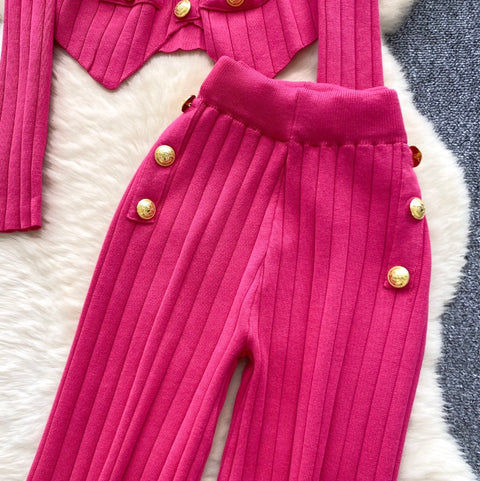 Slim-fit Cardigan & Trousers Knit 2Pcs