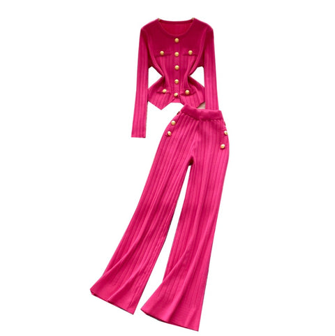 Slim-fit Cardigan & Trousers Knit 2Pcs