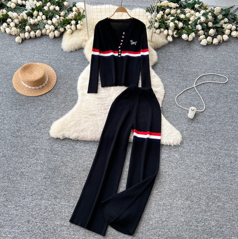 V-neck Cardigan & Trousers Knit 2Pcs
