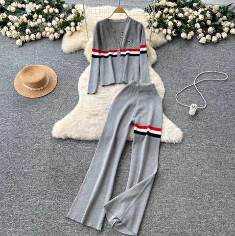 V-neck Cardigan & Trousers Knit 2Pcs
