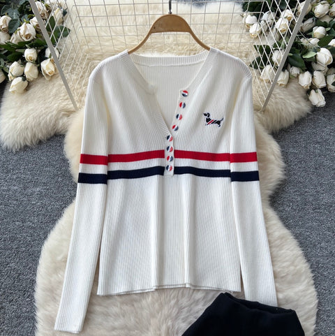 V-neck Cardigan & Trousers Knit 2Pcs