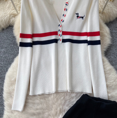 V-neck Cardigan & Trousers Knit 2Pcs