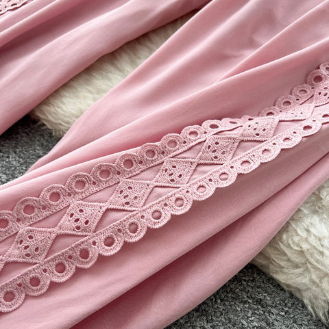 Lace Patchwork Shirt & Trousers 2Pcs