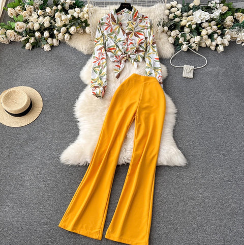 Printed Shirt & Flared Trousers 2Pcs