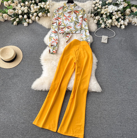 Printed Shirt & Flared Trousers 2Pcs