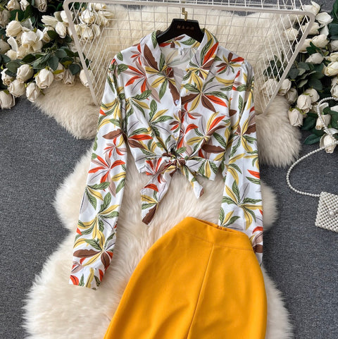 Printed Shirt & Flared Trousers 2Pcs