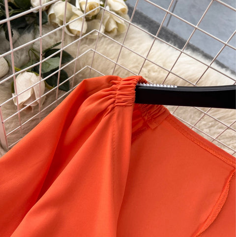 Flared-sleeve Top & Printed Trousers 2Pcs