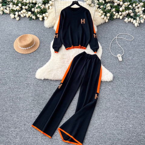 Embroidered Sweater & Trousers Knit 2Pcs