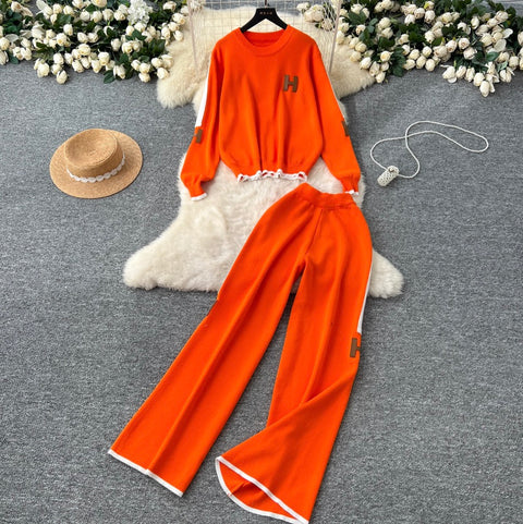 Embroidered Sweater & Trousers Knit 2Pcs