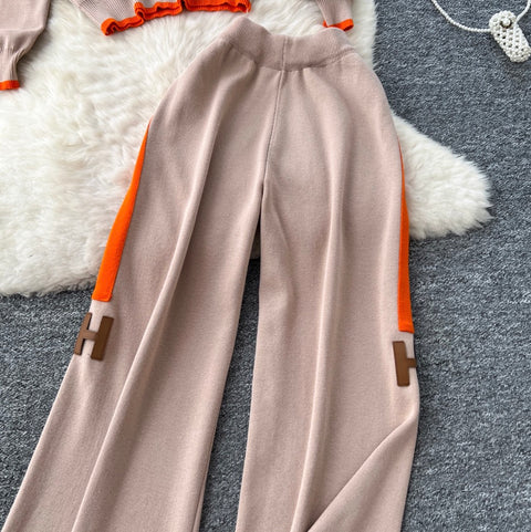 Embroidered Sweater & Trousers Knit 2Pcs