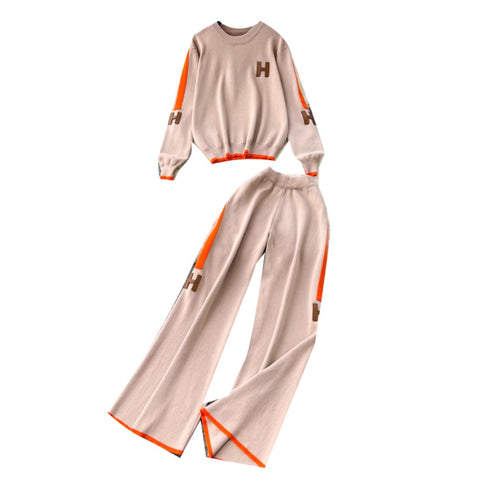 Embroidered Sweater & Trousers Knit 2Pcs