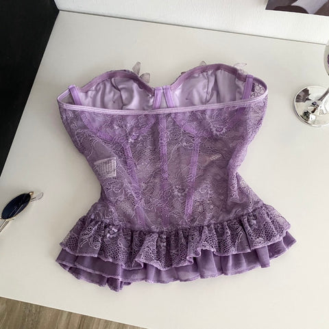 Rhinestone Studded Lace Fishbone Top