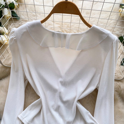 Simple Design Flared Sleeve Pleated Top