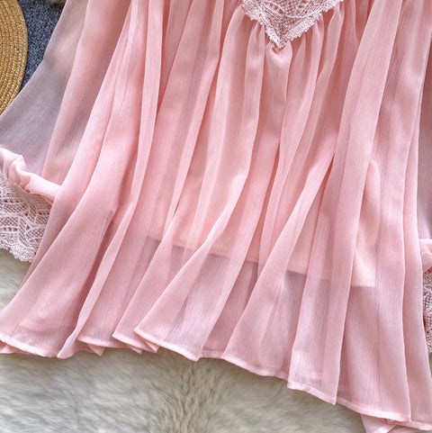 V-neck Lace Patchwork Chiffon Shirt