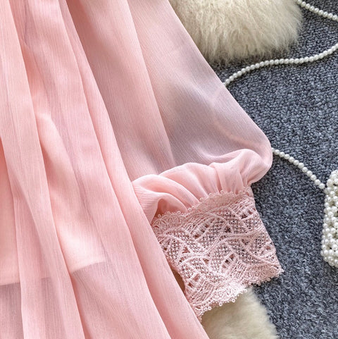 V-neck Lace Patchwork Chiffon Shirt