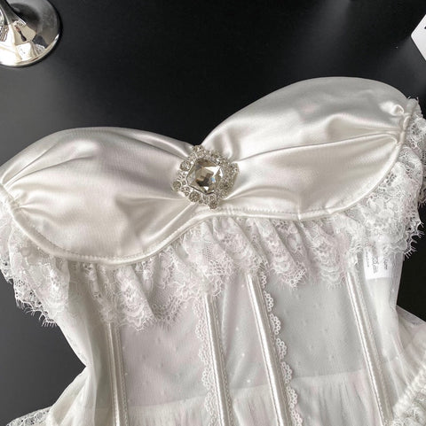 Rhinestone Studded White Lace Top