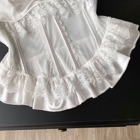 Rhinestone Studded White Lace Top