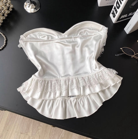 Rhinestone Studded White Lace Top