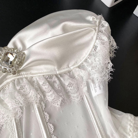 Rhinestone Studded White Lace Top