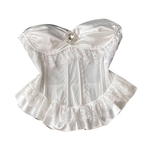 Rhinestone Studded White Lace Top