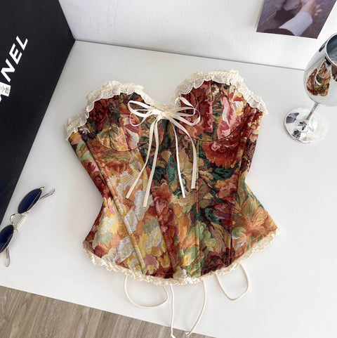 Oil-painting Print Fishbone Camisole