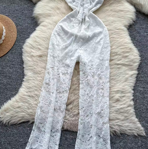 High-end Embroidered Lace Halter Jumpsuit