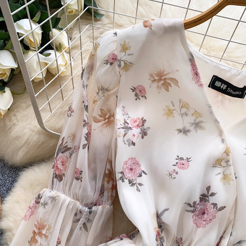 French Style Floral Print Mesh Shirt