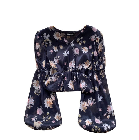 French Style Floral Print Mesh Shirt