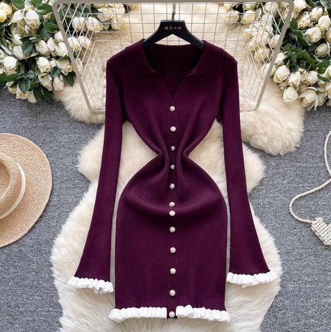 Simple Design Ruffled Knit Dress