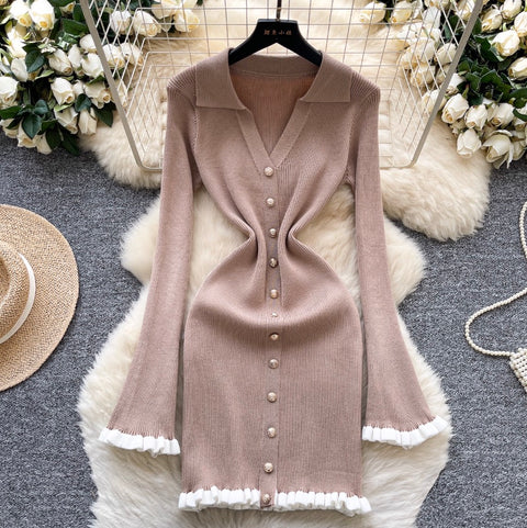 Simple Design Ruffled Knit Dress