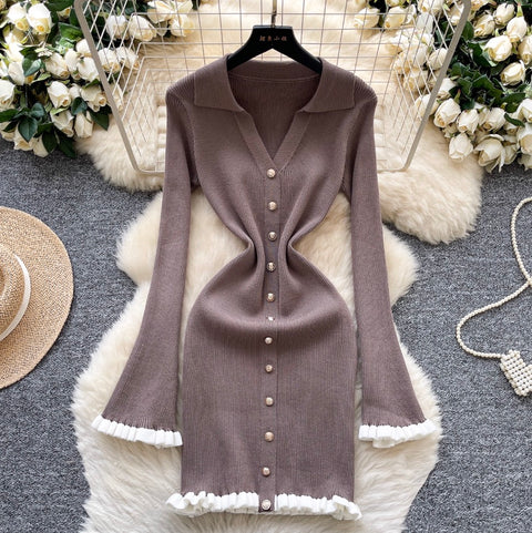 Simple Design Ruffled Knit Dress