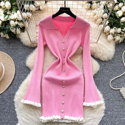 Simple Design Ruffled Knit Dress