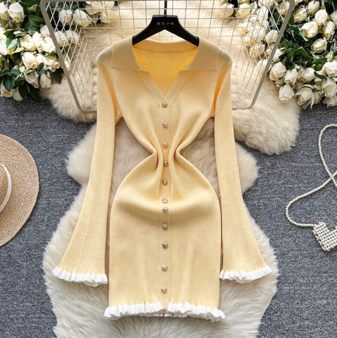 Simple Design Ruffled Knit Dress