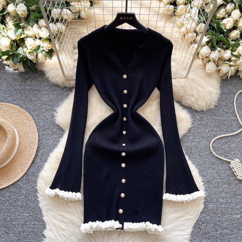Simple Design Ruffled Knit Dress