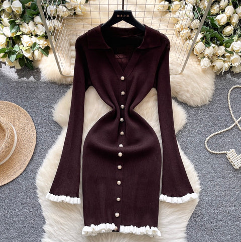 Simple Design Ruffled Knit Dress
