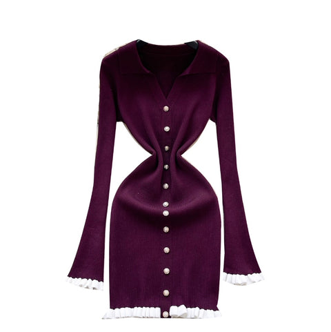 Simple Design Ruffled Knit Dress