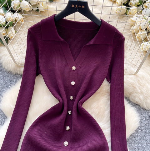 Simple Design Ruffled Knit Dress