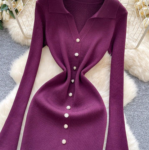 Simple Design Ruffled Knit Dress