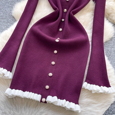 Simple Design Ruffled Knit Dress