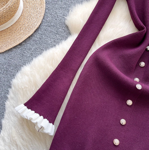 Simple Design Ruffled Knit Dress