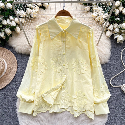 Niche Embroidered Floral Loose-fit Shirt
