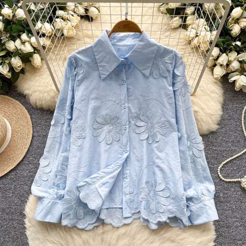Niche Embroidered Floral Loose-fit Shirt