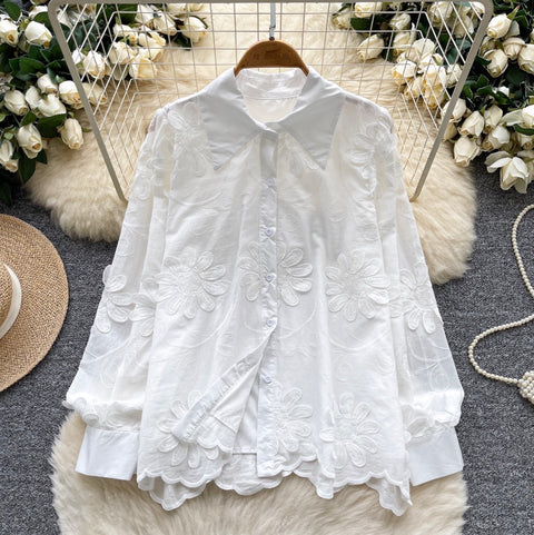Niche Embroidered Floral Loose-fit Shirt