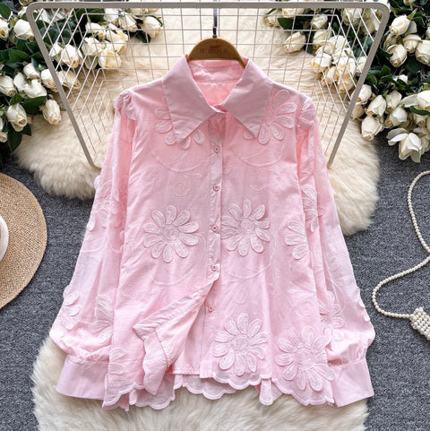 Niche Embroidered Floral Loose-fit Shirt