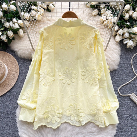 Niche Embroidered Floral Loose-fit Shirt