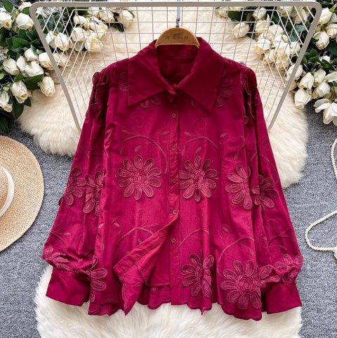 Niche Embroidered Floral Loose-fit Shirt