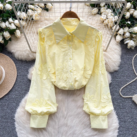 Niche Embroidered Floral Loose-fit Shirt
