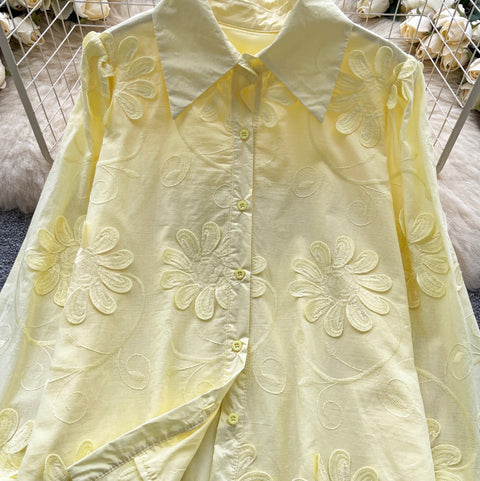 Niche Embroidered Floral Loose-fit Shirt